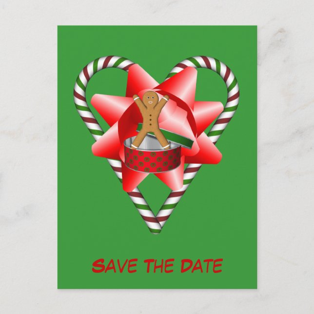 Save the Date Gingerbrei Cookie Man Holiday Ankündigungspostkarte (Vorderseite)