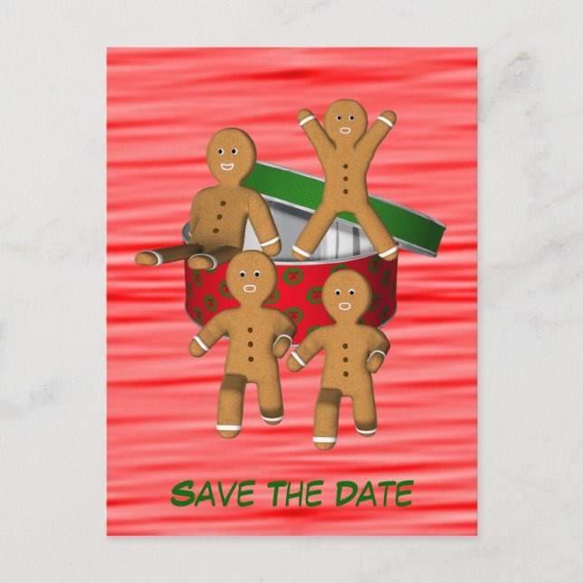 Save the Date Gingerbrei Men Holiday Postkarte (Vorderseite)