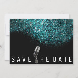 Save the Date Glitzer Blue Ocean Silver Microphon