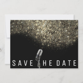 Save the Date Glitzer Gold Sepia Schwarzes Mikrofo