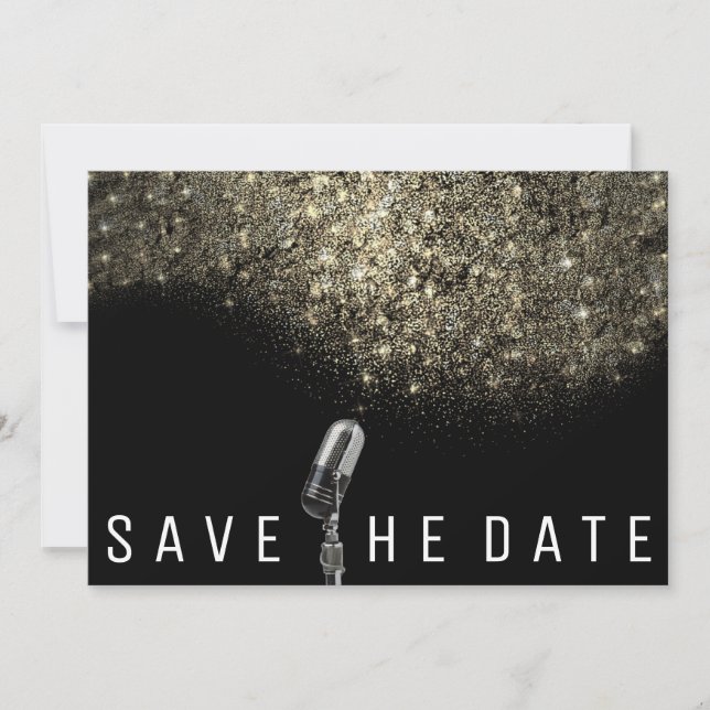 Save the Date Glitzer Gold Sepia Schwarzes Mikrofo (Vorderseite)