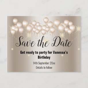 Save the Date Gold Balloons Sparkasse Ankündigungspostkarte