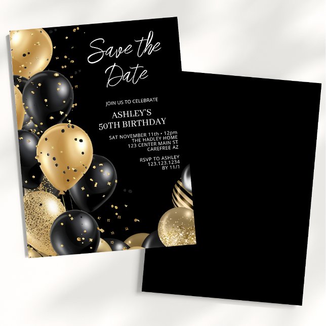 Save the Date Gold Black 50. Geburtstag Einladung (Von Creator hochgeladen)