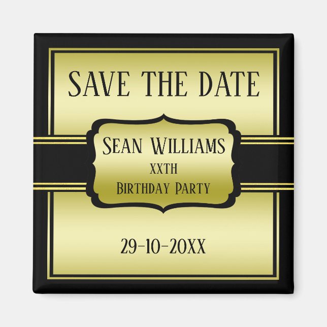 Save the Date Gold & Black Birthday des eleganten  Magnet (Vorne)