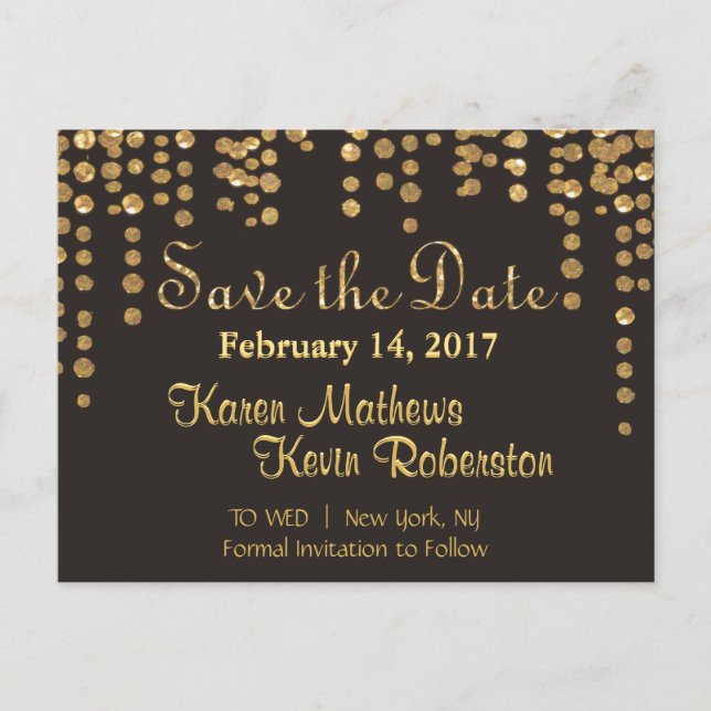 Save The Date | Gold Confetti Ankündigungspostkarte (Vorderseite)