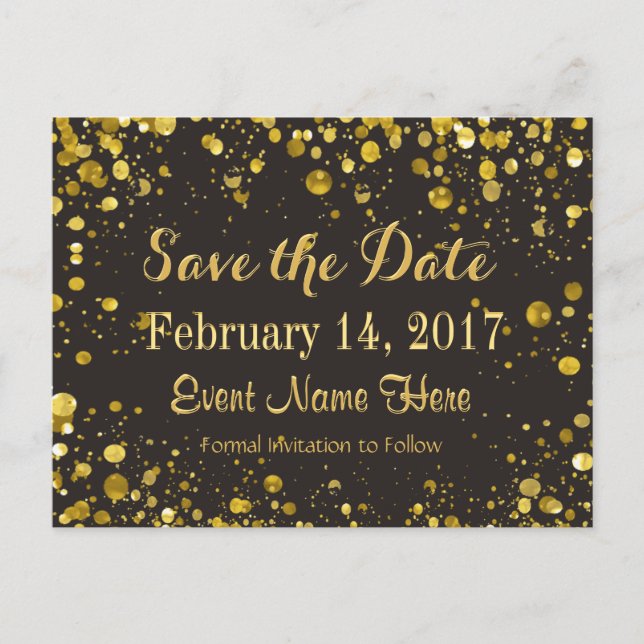Save The Date | Gold Confetti Ankündigungspostkarte (Vorderseite)
