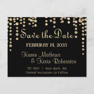Save The Date Gold Confetti Ankündigungspostkarte