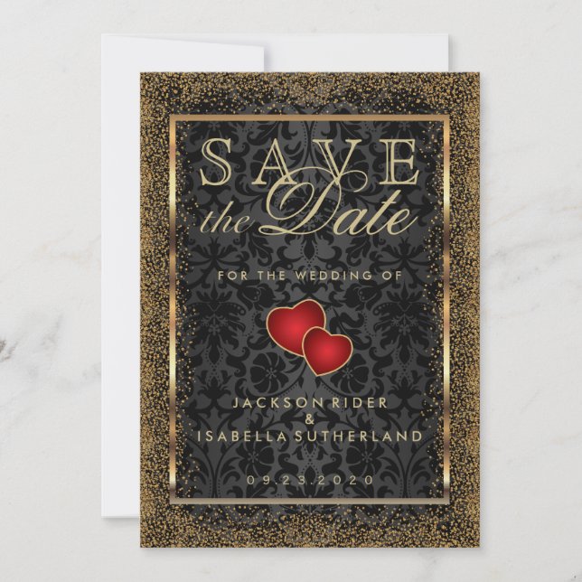 Save the Date Gold Confetti und Black (Vorderseite)
