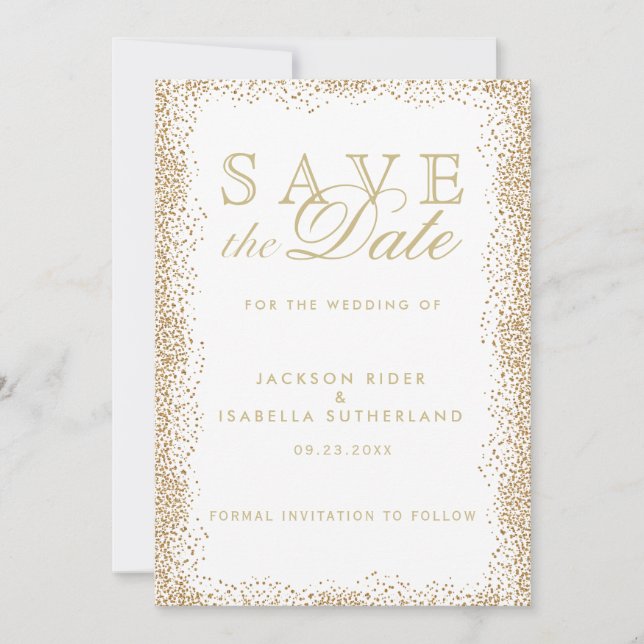 Save the Date Gold Confetti und White (Vorderseite)