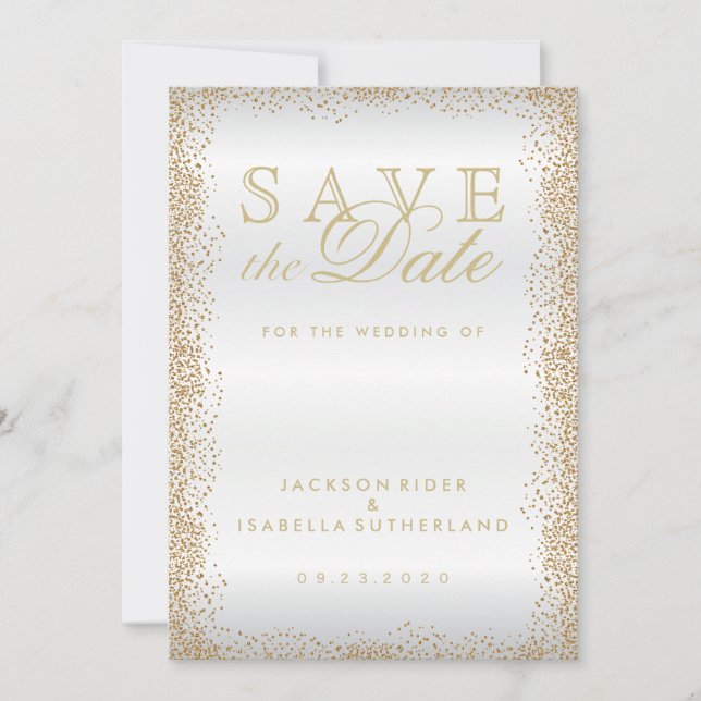 Save the Date Gold Confetti und White (Vorderseite)