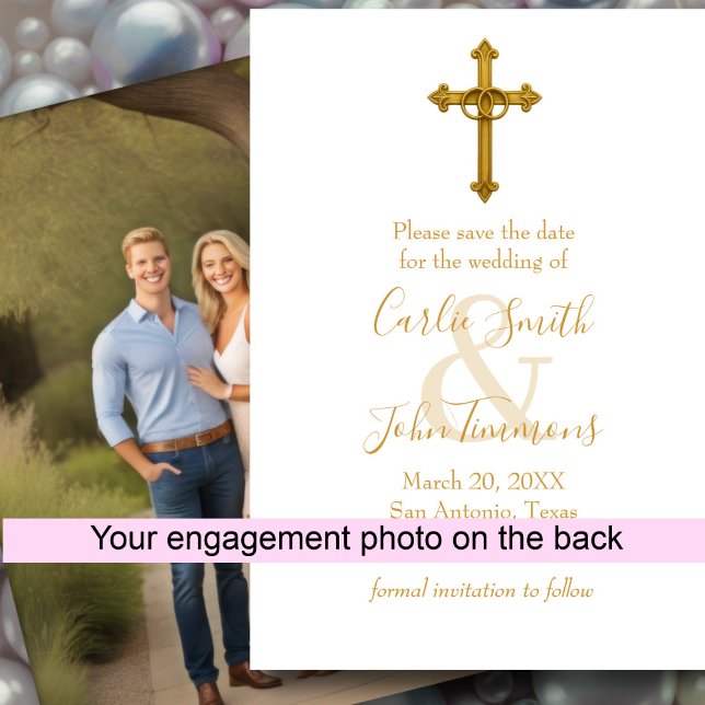 Save the Date Gold Cross Wedding Rings 2 Foto (Von Creator hochgeladen)