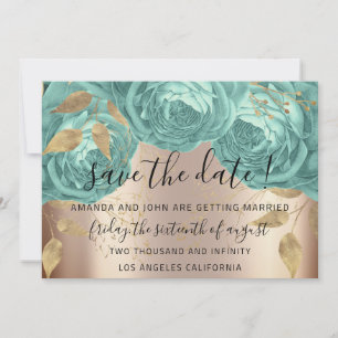 Save the Date Gold Floral Rose Aqua Tiffanyys