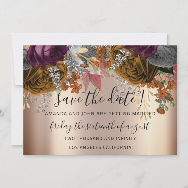 Save the Date Gold Floral Rose Herbst (Vorderseite)