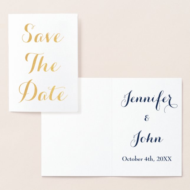 Save the Date Gold Foil Blaues Elegantes Folienkarte (Anzeige)