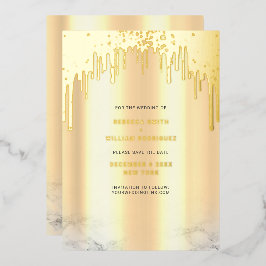 Save The Date Gold Glitter Drips Folien Feiertagskarte