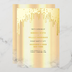Save The Date Gold Glitter Tropfen Folien Feiertagskarte