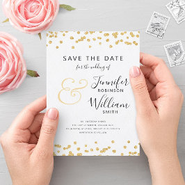 SAVE THE DATE Gold Glitzer Confetti Script Wedding Einladung
