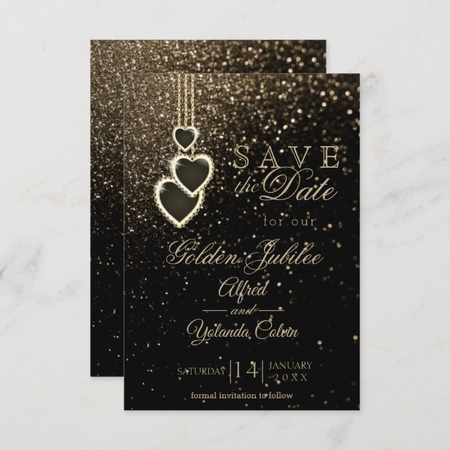 Save the Date - Gold-Glitzer  Einladung (Vorne/Hinten)