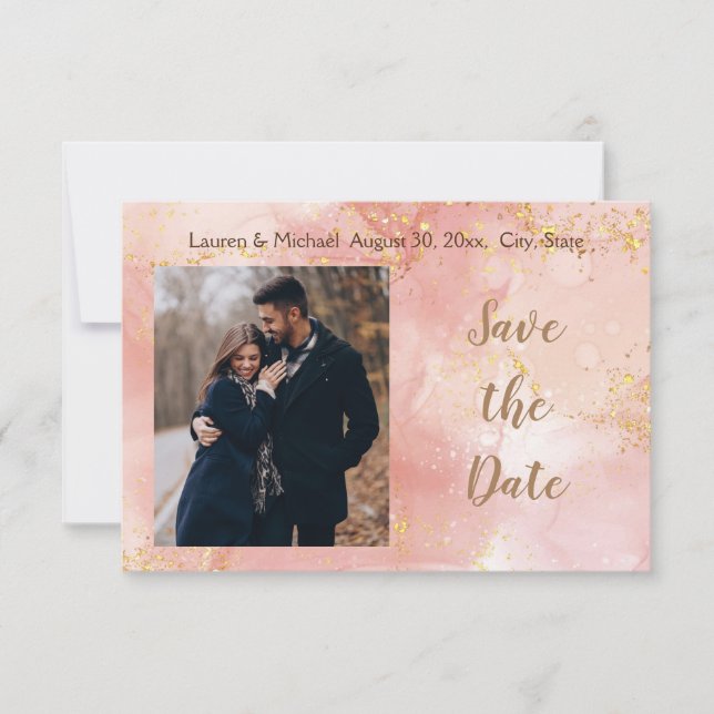 Save the Date Gold Glitzer Elegante Modernes Rosa Einladung (Vorderseite)