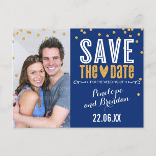 Save the Date Gold Glitzer Konfetti trendige Marin Ankündigungspostkarte
