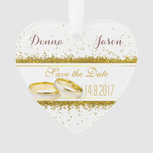 Save the Date Gold Glitzer Rings - Herzdekoration Ornament