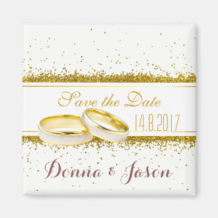 Save the Date Gold Glitzer Rings - Magnet