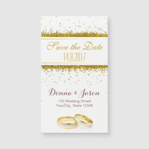 Save the Date Gold Glitzer Rings - Magnetkarte