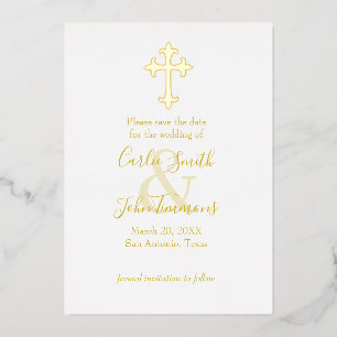 Save the Date Gold kreuzen jedes Foto in Farbe zur Folien Feiertagskarte
