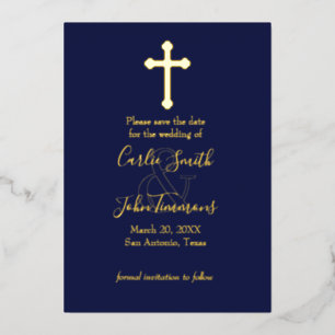Save the Date Gold kreuzen jedes Foto zurück 4 Folieneinladung