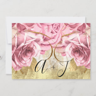 Save the Date Gold Pink Wreath Rose Wedding Bride