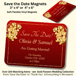 Save The Date - Gold Roses Maroon Red Vinyl  Magnet