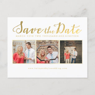 Save the Date Gold Script Typografie Fotokarten Ankündigungspostkarte