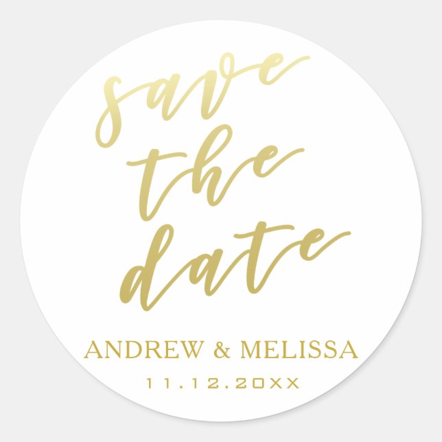 Save The Date | Gold Script Wedding Sticker (Vorderseite)