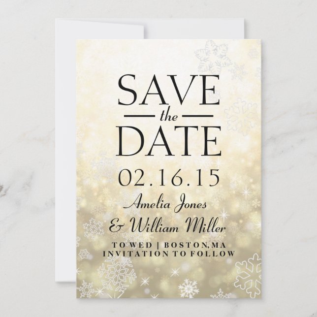 Save the Date Gold Sparkle Snowflake (Vorderseite)