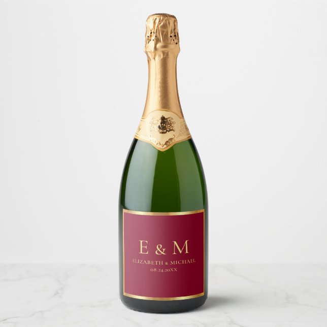 Save the Date Gold Text Monogram Elegant Burgundy (Vorderseite)