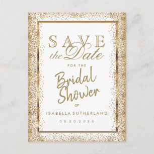 Save the Date Gold und Weiß - Brautparty Ankündigungspostkarte