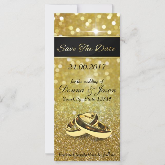 Save the Date Gold Wedding Rings - Rack Card (Vorderseite)
