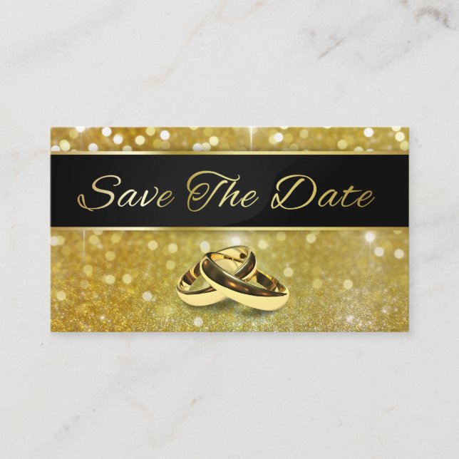 Save the Date Gold Wedding Rings - Visitenkarte (Vorderseite)