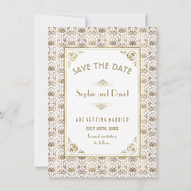 Save The Date | Gold White Roaring 20s Art Deco (Vorderseite)