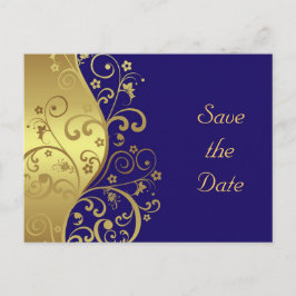 Save the Date - Gold-Wirbel und Dunkelblau Ankündigungspostkarte