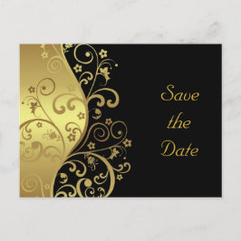 Save the Date - Gold-Wirbel und Schwarz Ankündigungspostkarte