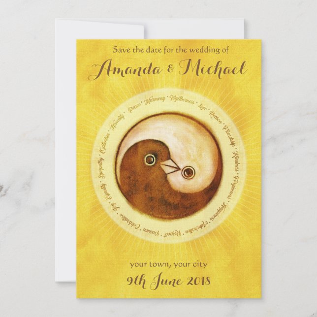 SAVE THE DATE Gold YinYang taucht Hochzeitskarte (Vorderseite)