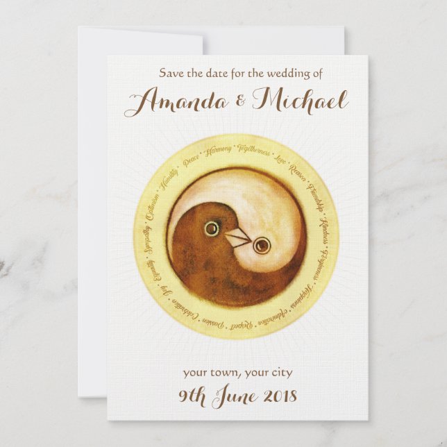 SAVE THE DATE Gold YinYang taucht Hochzeitskarte (Vorderseite)