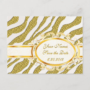 Save the Date Gold Zebra Streifen Postkarte