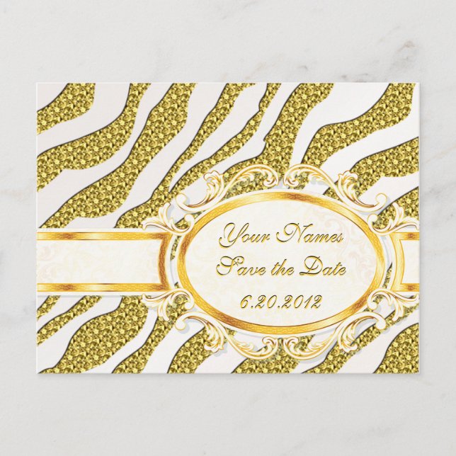 Save the Date Gold Zebra Streifen Postkarte (Vorderseite)