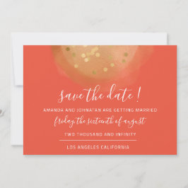 Save the Date Golden Confetti Coral Modern