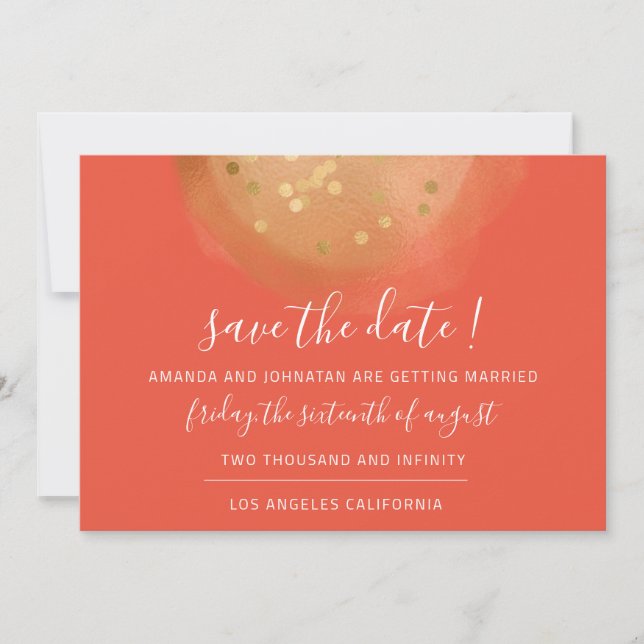 Save the Date Golden Confetti Coral Modern (Vorderseite)