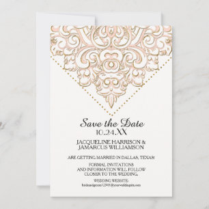 Save the Date Golden Damask Muster Gold Lace