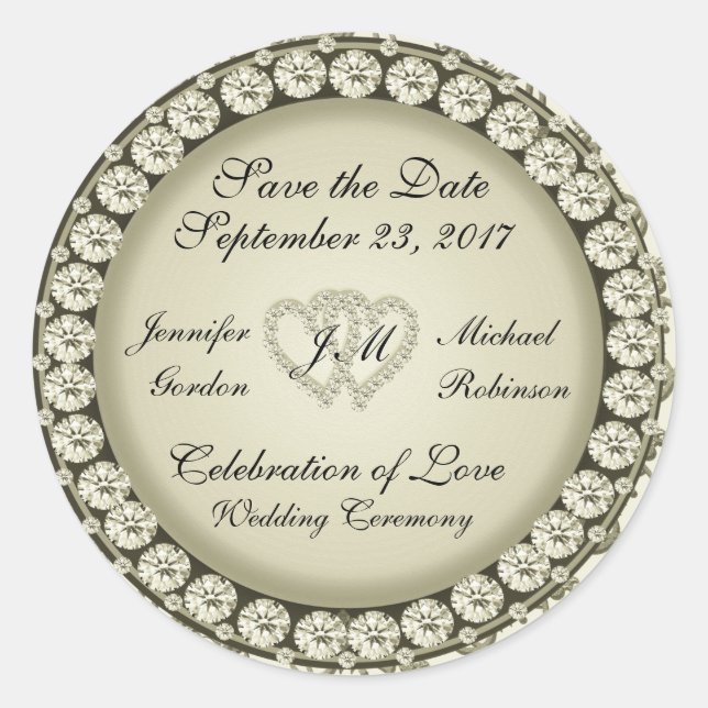 Save the Date Golden Hearts Runder Aufkleber (Vorderseite)