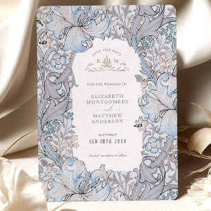 Save the Date Golden Lily Sky Blue William Morris Einladung